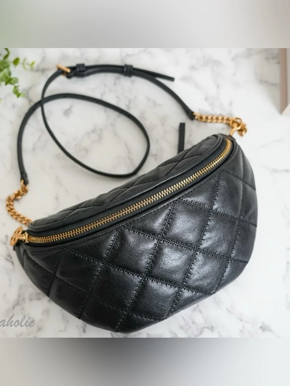 Tory Burch Black Quilted Leather Crossbody with Gold Hardware